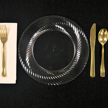 Disposable Clear plate with Gold Plastic Ware