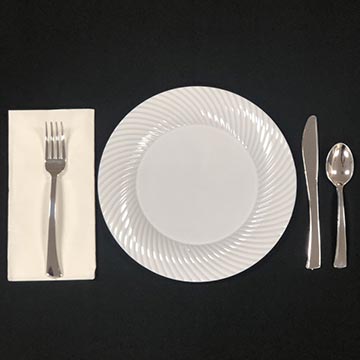 Disposable White plate with Silver Plastic Ware