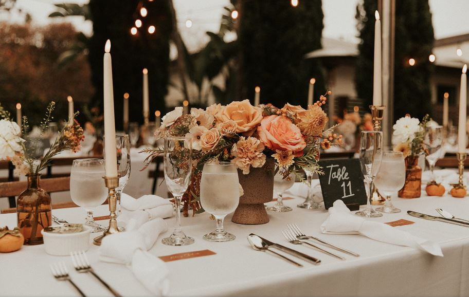 Beautifully set table at a San Diego Wedding just before the catered food is served.