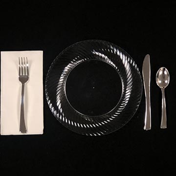 Disposable Clear plate with Silver Plastic Ware