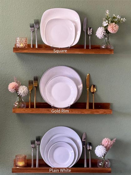 Deluxe China - Square, Gold Rim, Plain White
